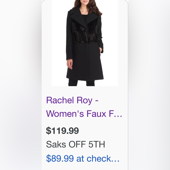 WOOL FUR DETAIL RACHEL ROY WINTER COAT - Picture 4 of 5